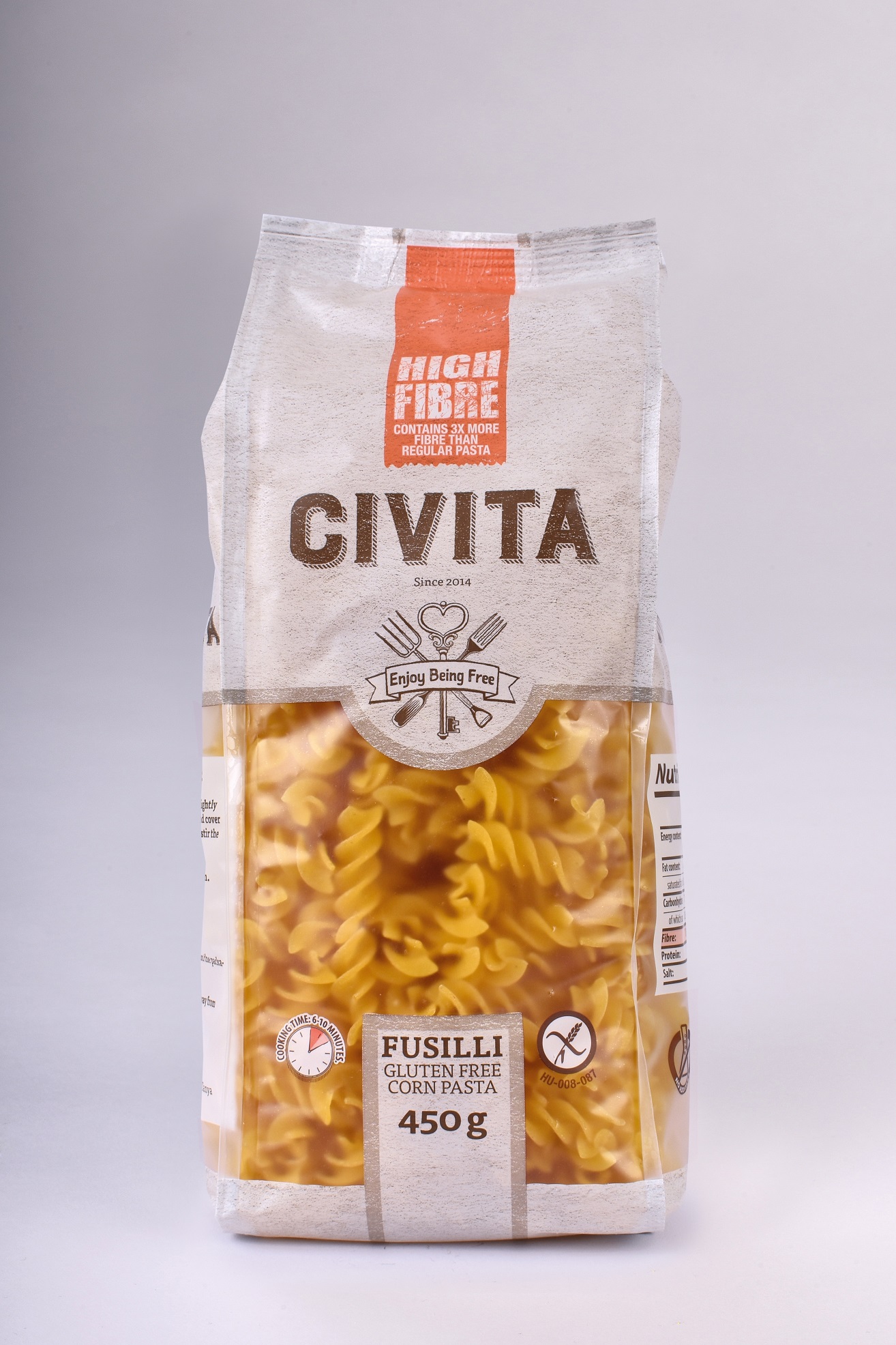 CIVITA Kukoricatészta Fusili magas rosttartalmú 450g